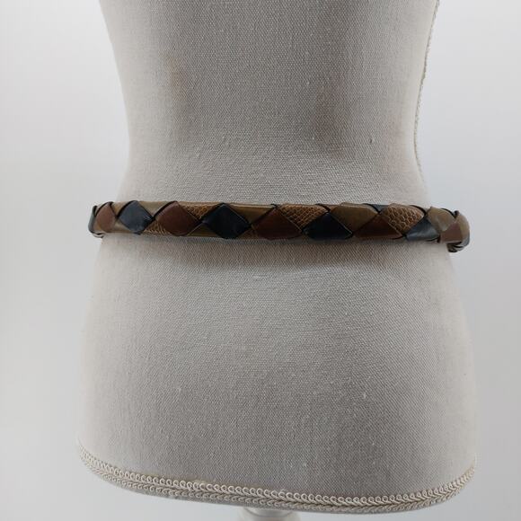 Vintage Womens Leather Weaved Snake Brown Belt 32" Claw Buckle - Picture 6 of 12